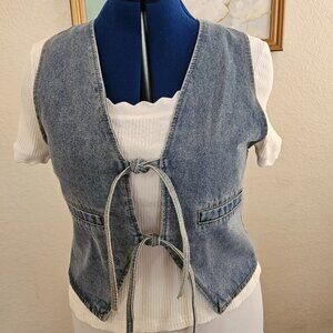 Denim Tie-Front Vest - Blue